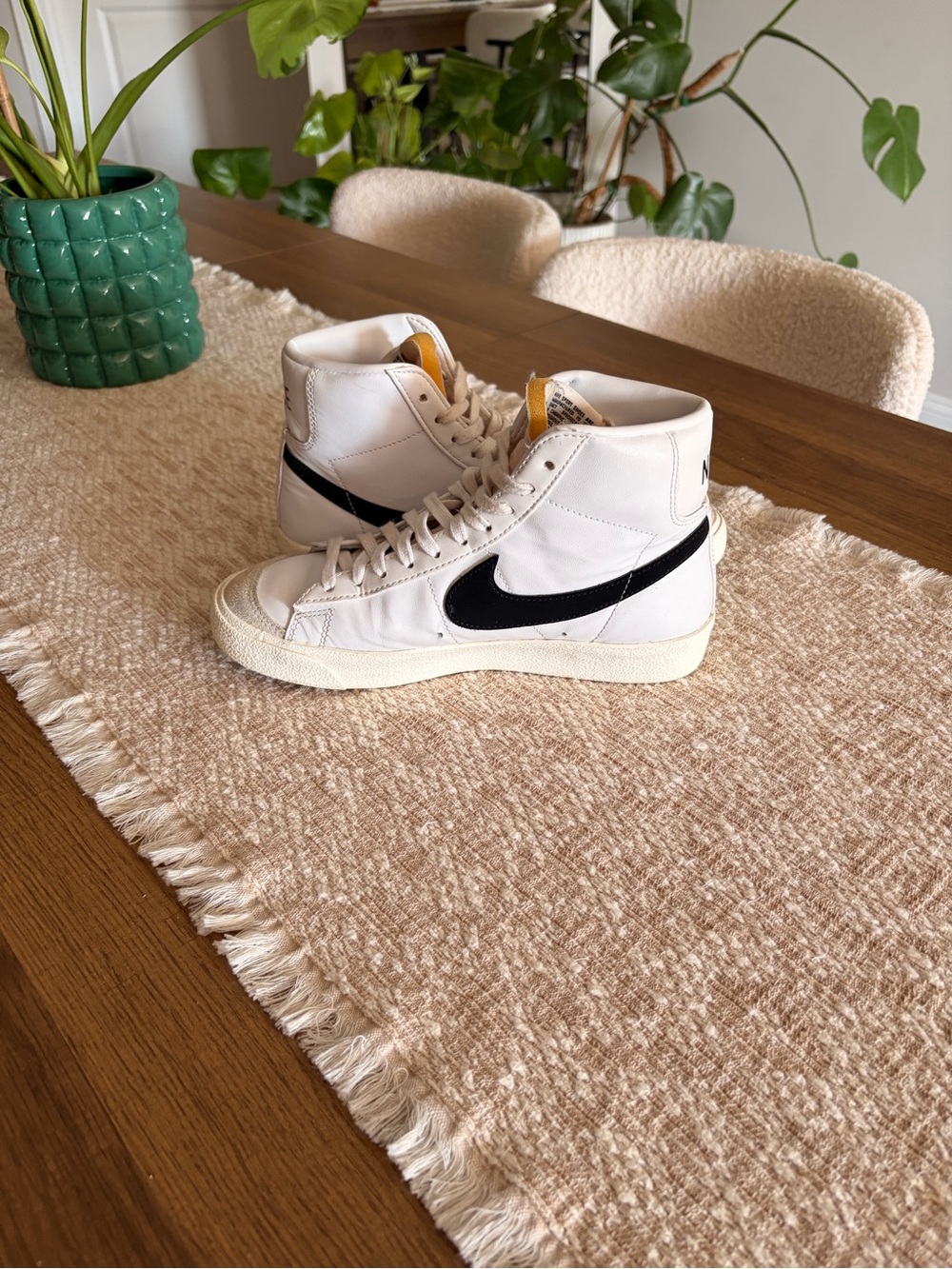 Nike White High-Top Sneakers with Black Swoosh - Picture 3 of 5